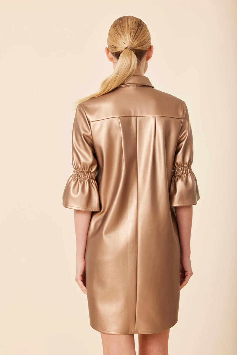 Dolce Cabo Faux Leather Metallic Ruffle Sleeve Dress