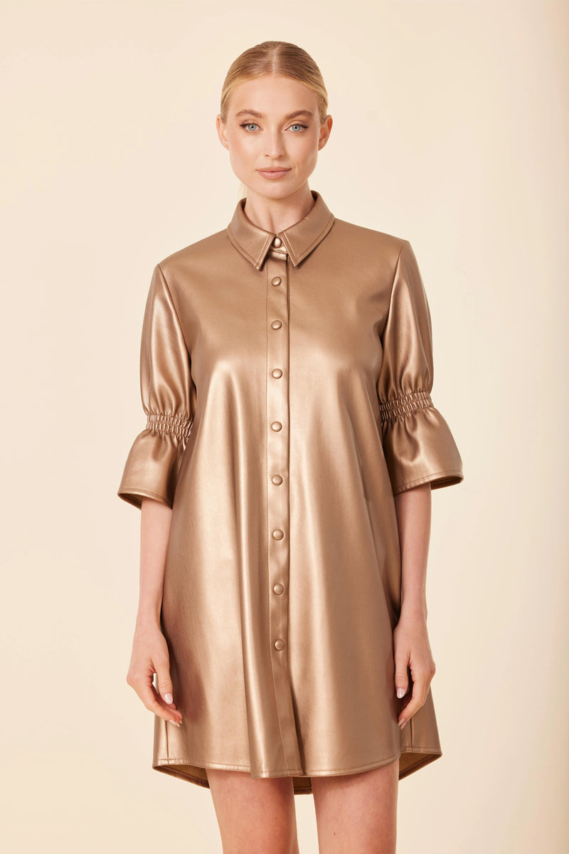 Dolce Cabo Faux Leather Metallic Ruffle Sleeve Dress