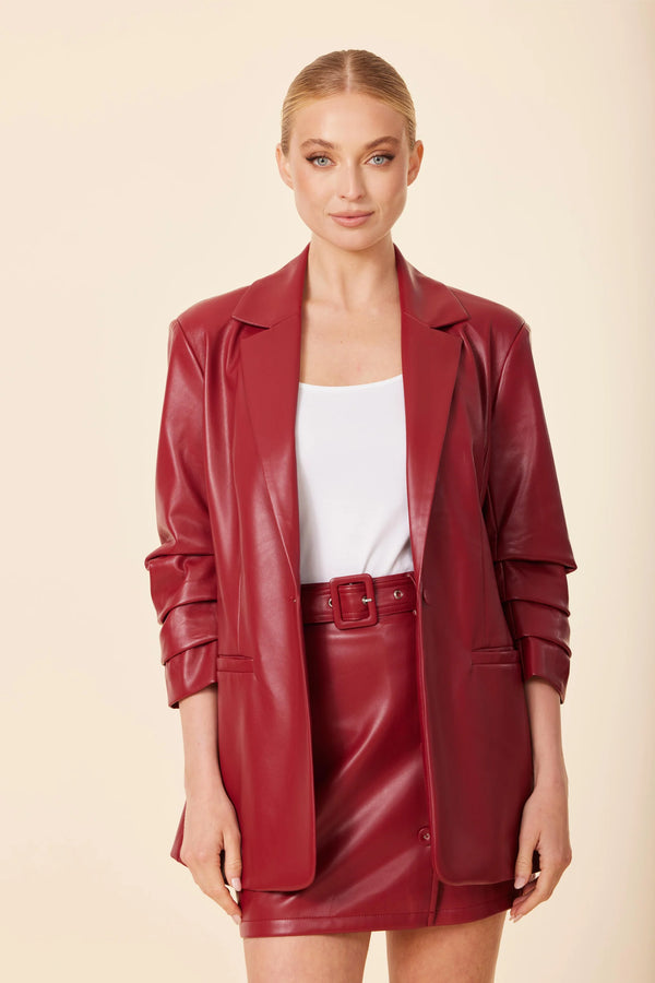 Dolce Cabo Faux Leather Ruched Sleeve Blazer