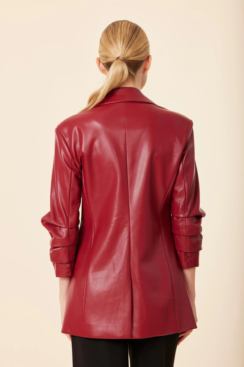 Dolce Cabo Faux Leather Ruched Sleeve Blazer