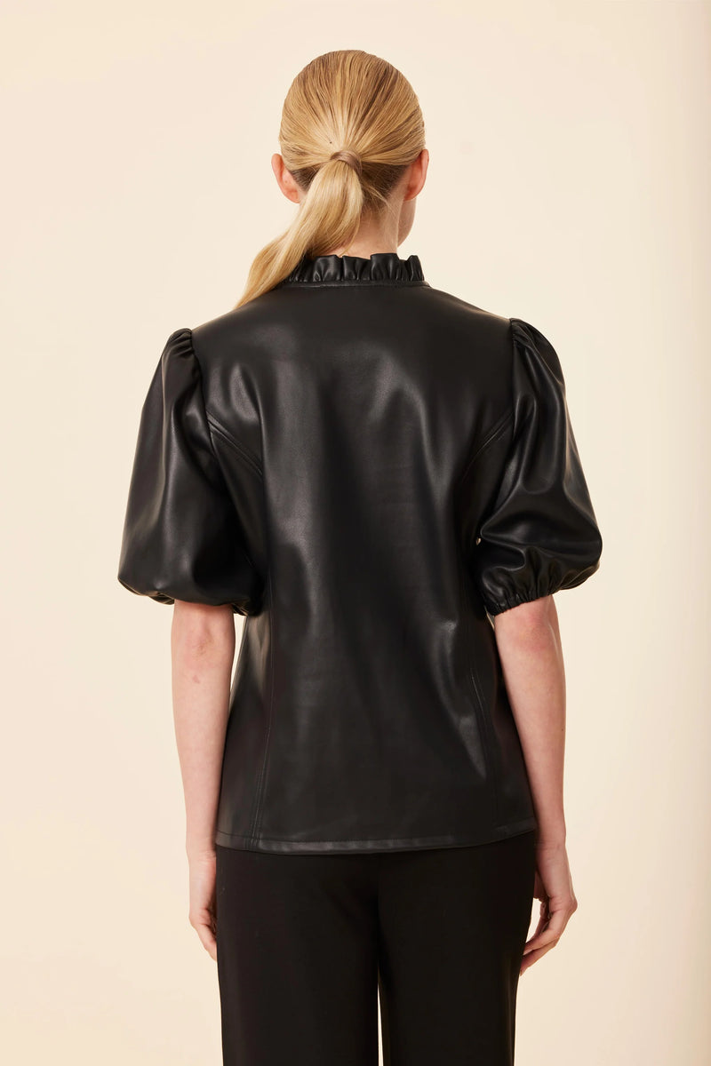 Dolce Cabo Faux Leather Ruffle Neck Top