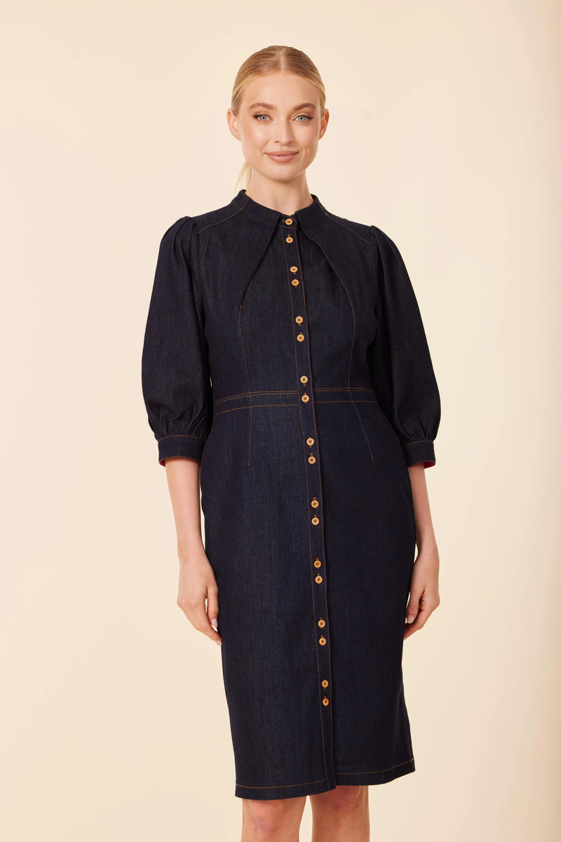 Dolce Cabo Denim Gold Button Dress
