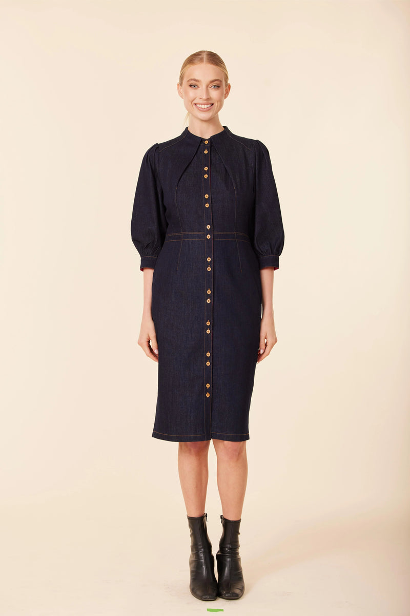 Dolce Cabo Denim Gold Button Dress