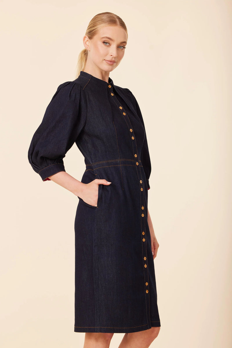 Dolce Cabo Denim Gold Button Dress