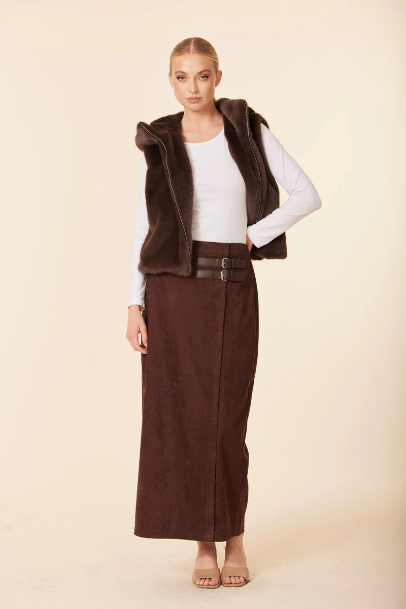 Dolce Cabo Faux Suede Side Buckle Long Skirt