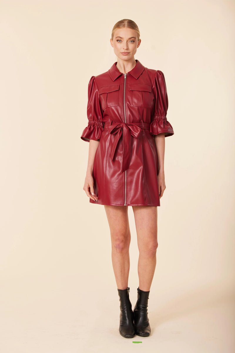 Dolce Cabo Faux Leather Belted Zip Dress