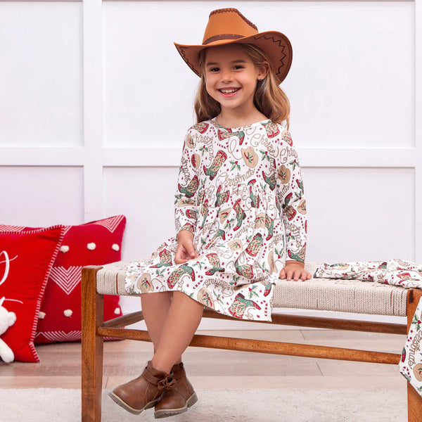 Tesa Babe Western Christmas Girls Dress – Soft Bamboo Holiday Style