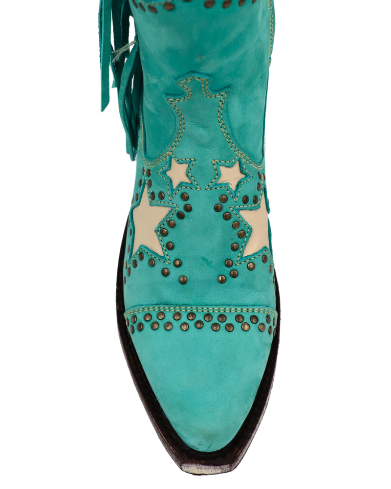 LIBERTY BLACK CLAIRE NUBUCK GREASE TURQUOISE BOOT, toe details