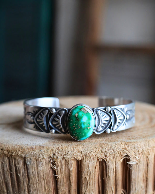 Green Turquoise Oval 2 Plates Stamped Cuff