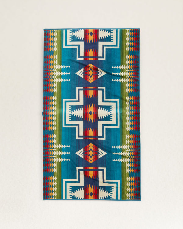 Oversize Aztec towel in red, yellow, blue, green and white color way