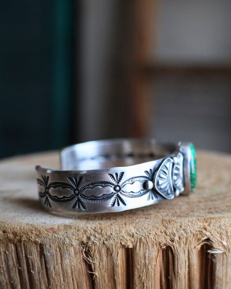 Green Turquoise Oval 2 Plates Stamped Cuff