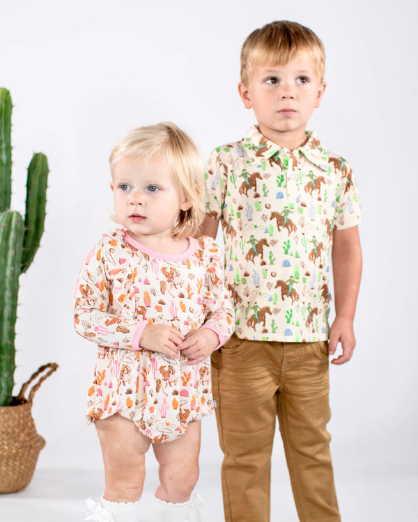 Goosies Bubble Saddle Up Cowgirls Long Sleeve Romper 