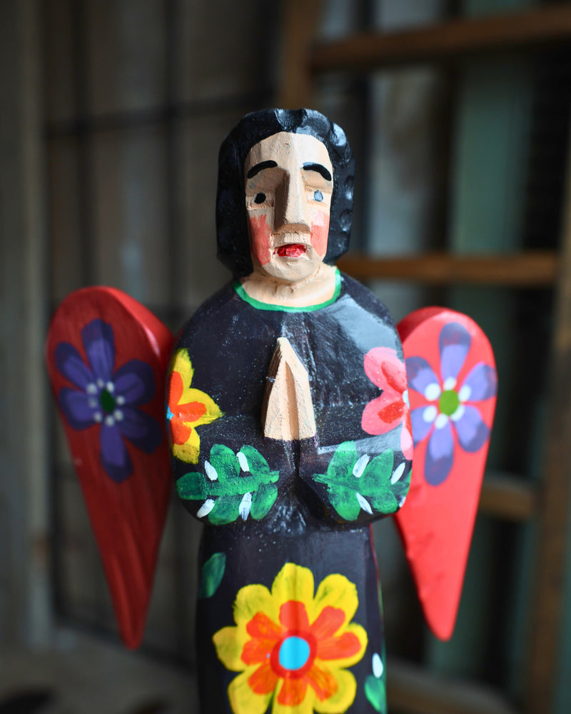 WOODEN PAINTED ANGEL- BLACK