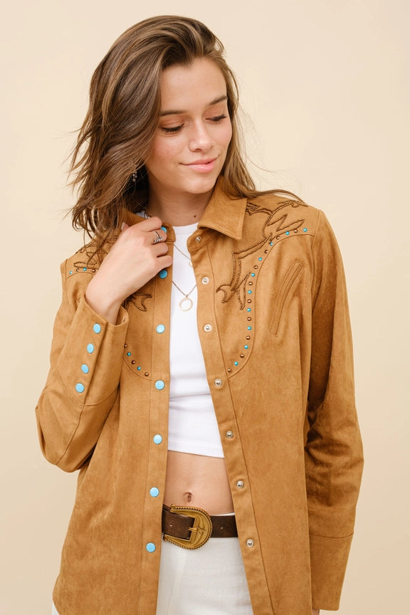 Blue B Suede Western Shirt Blouse