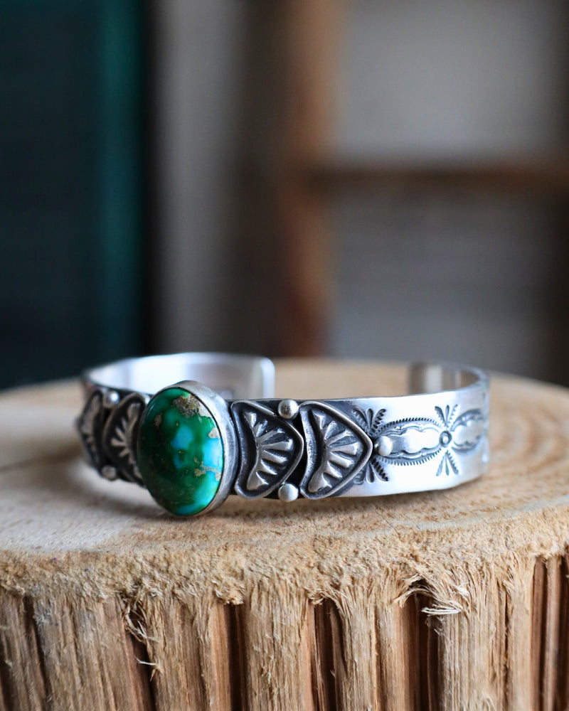 Green Turquoise Oval 2 Plates Stamped Cuff