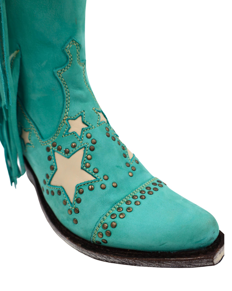 LIBERTY BLACK CLAIRE NUBUCK GREASE TURQUOISE BOOT, foot detail