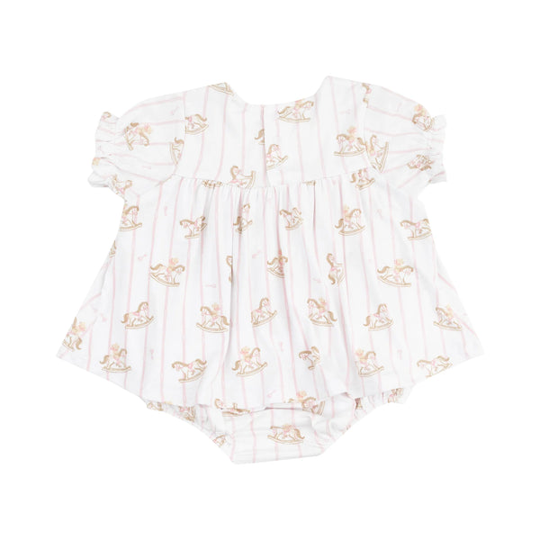 Angel Dear Smocked Ruffle Bubble with Skirt - Vintage Rocking Horse Pink - 3-6M