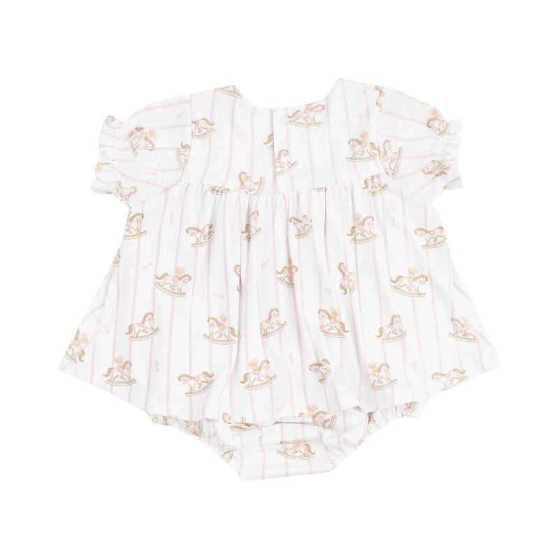 Angel Dear Smocked Ruffle Bubble with Skirt - Vintage Rocking Horse Pink - 3-6M
