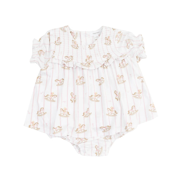 Angel Dear Smocked Ruffle Bubble with Skirt - Vintage Rocking Horse Pink - 3-6M