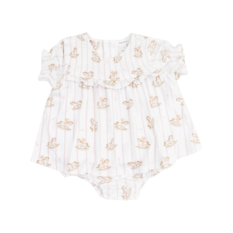 Angel Dear Smocked Ruffle Bubble with Skirt - Vintage Rocking Horse Pink - 3-6M