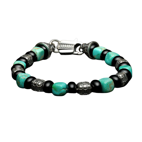 William Henry Shadowline Beaded bracelet with Kingman turquoise, black onyx, and silver beads