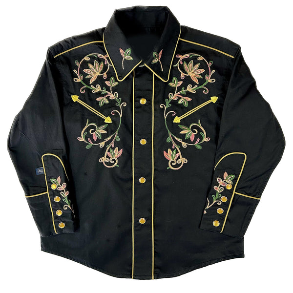 variegated embroidery in the 50s and bring it back after all these years on front & back yokes, collar & cuffs.