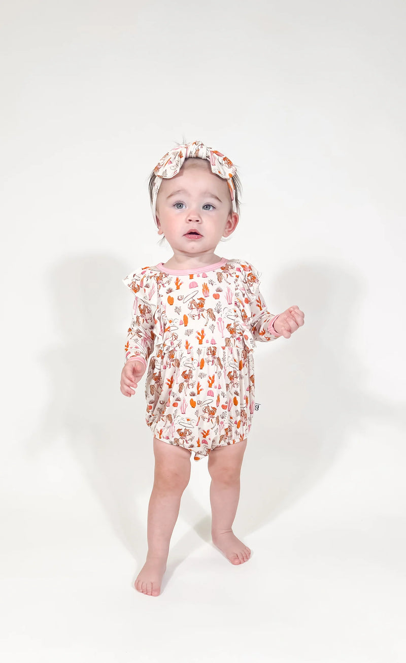 Goosies Bubble Saddle Up Cowgirls Long Sleeve Romper 