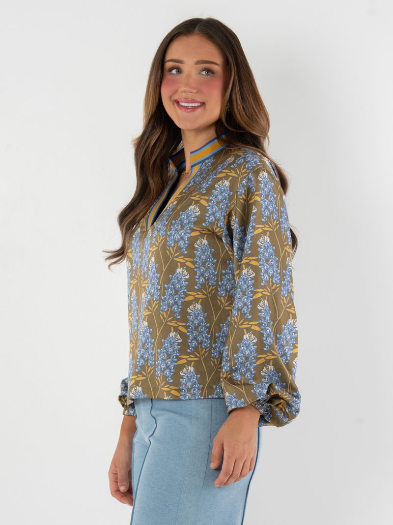 Emily McCarthy Lolli Bluebonnet Long Sleeve Silk Blouse 