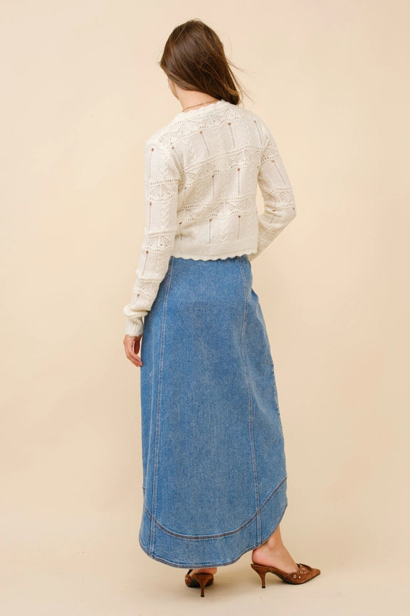 BLUE B Wavy Placket Denim Maxi Skirt