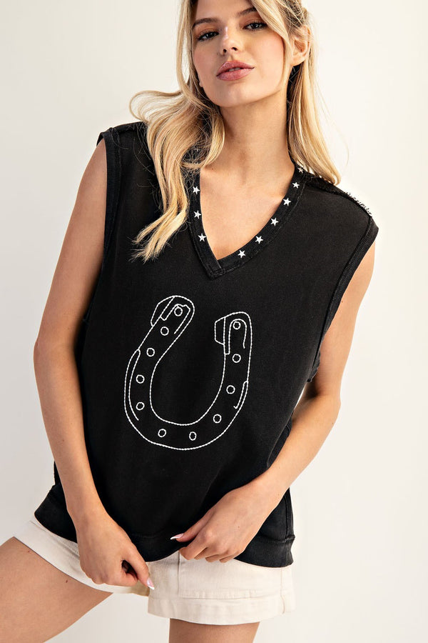 Eesome Embroidered Horseshoe Sleeveless Top