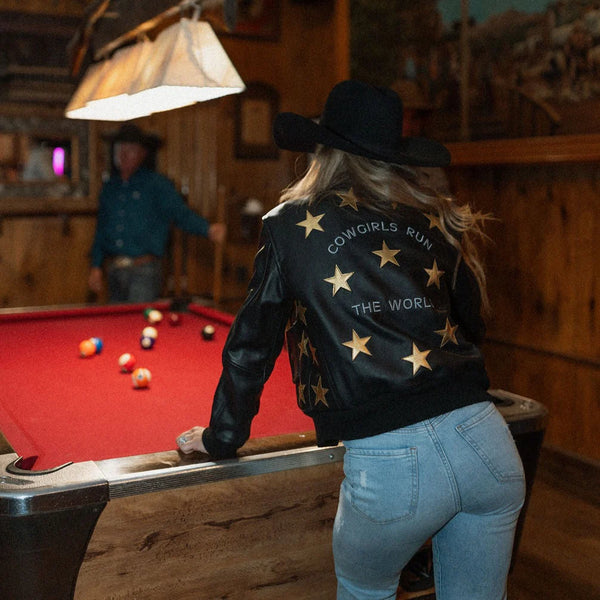 WESTERN AND CO COWGIRLS RUN THE WORLD JACKET - Black .  Embroidered word "Cowgirls Run the World" at the back of the jacket