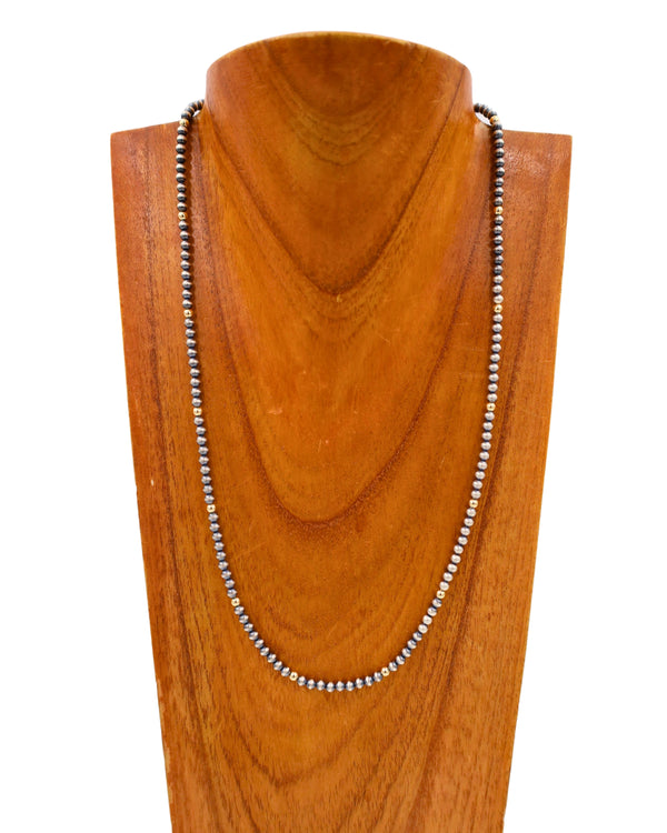 RICHARD SCHMIDT 24" NAVAJO PEARL AND GOLF FILLED 4MM BEAD NECKLACE
