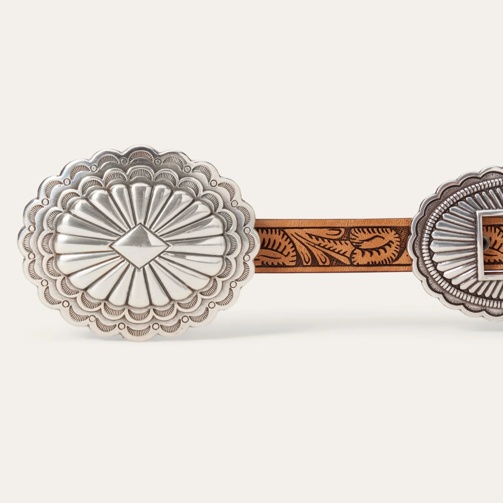 Western Boho Brown Leather Circle Concho Belt with Silver Medallion Brighton Brown Leather Belt Concho Medallion Western Belt  main image 3