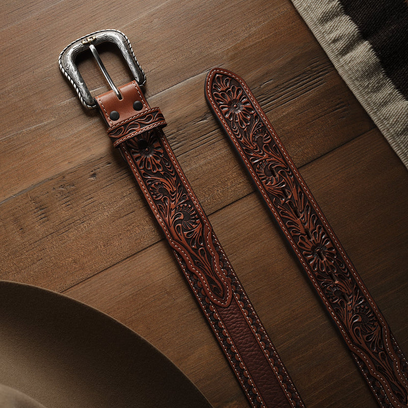 STETSON MEN'S TOOLED TAB BELT