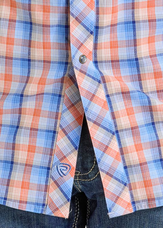 Rock & Roll Denim Short Sleeve Plaid Snap Shirt 