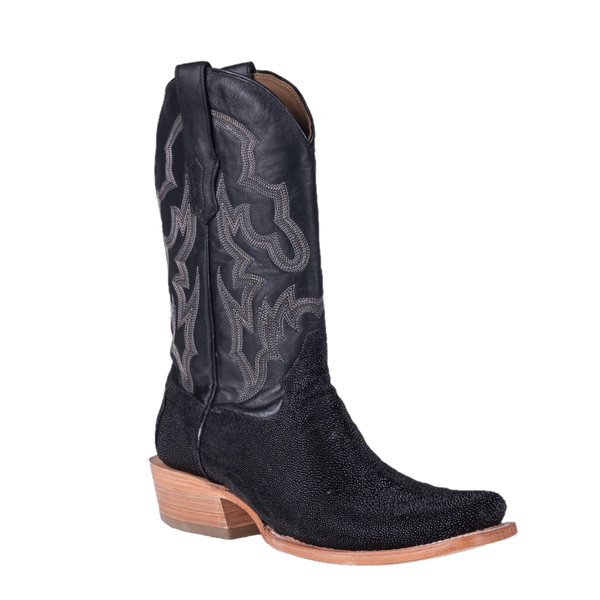 CORRAL MEN'S STINGRAY BLACK HORSEMAN TOE BOOT Black stingray vamp leather Western stitched embroidery on shaft 12.5 inch shaft height