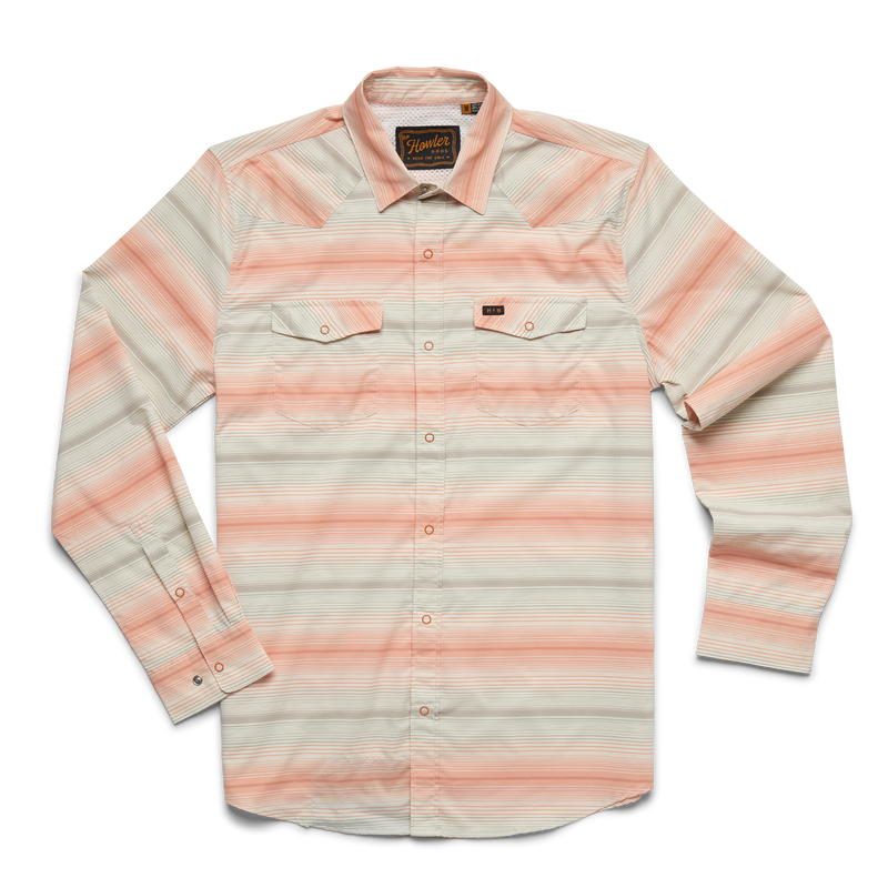 Men's long sleeve shirt with pink, green and grey color way stripes