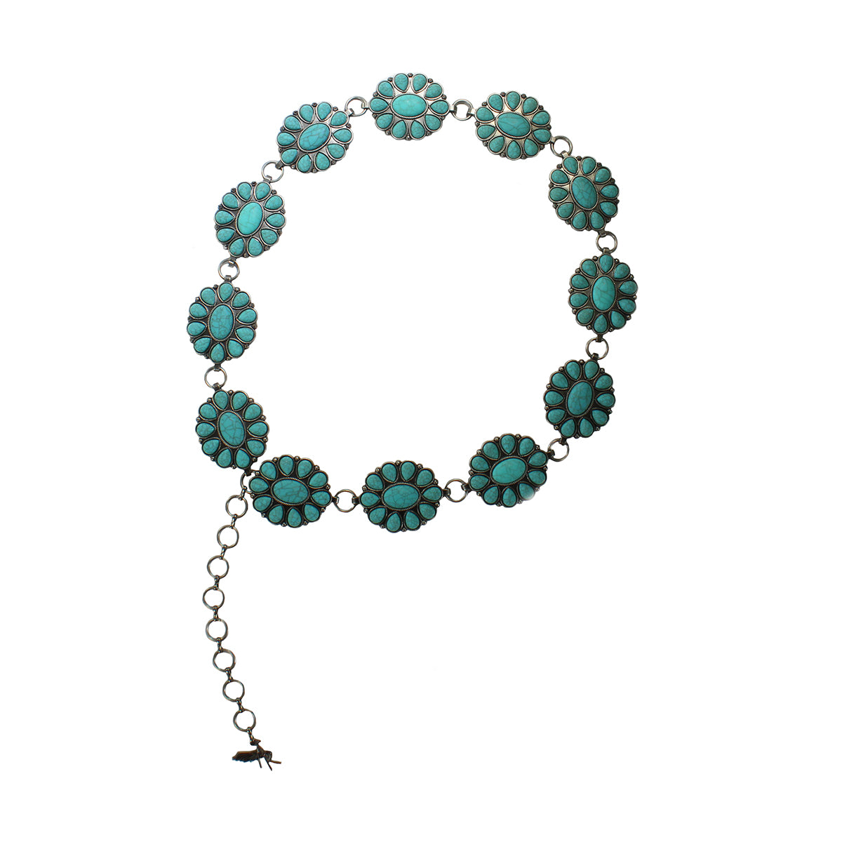 Western Turquoise Flower Concho Floral Oval Burst Medallion Belt L/XL by Tipi Turquoise Squash Concho Belt – L&L Boutique main image 2