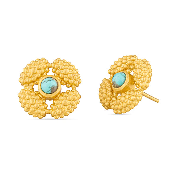 GOLD EARRINGS WITH TURQUOISE DOTS