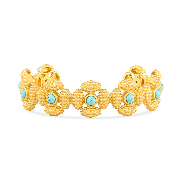 TEXTURED GOLD CUFF WITH TURQUOISE DOTS THROUGHOUT 