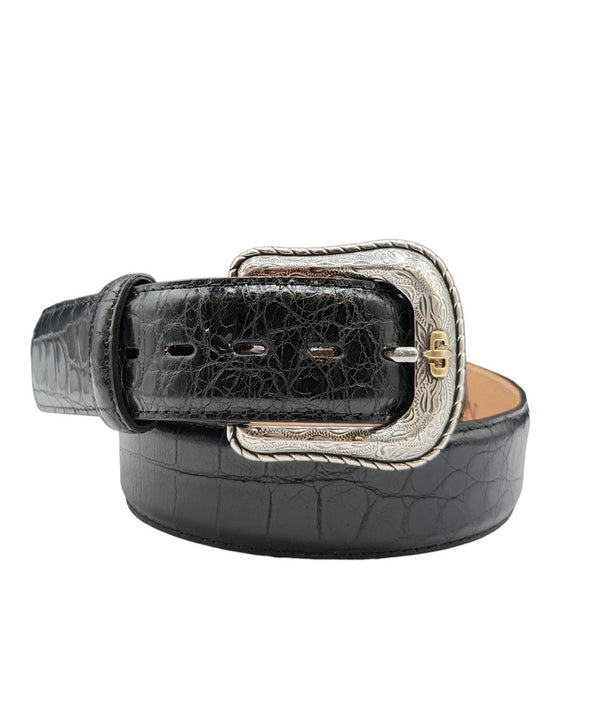 STETSON BLACK CROCODILE EMBOSSED BELT