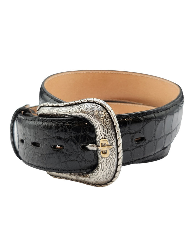 STETSON BLACK CROCODILE EMBOSSED BELT