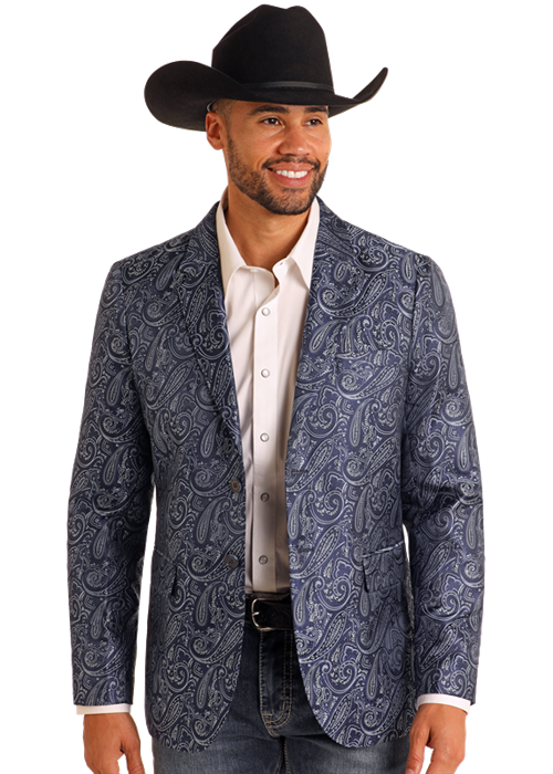 ROCK & ROLL DENIM PAISLEY JACQUARD BLAZER