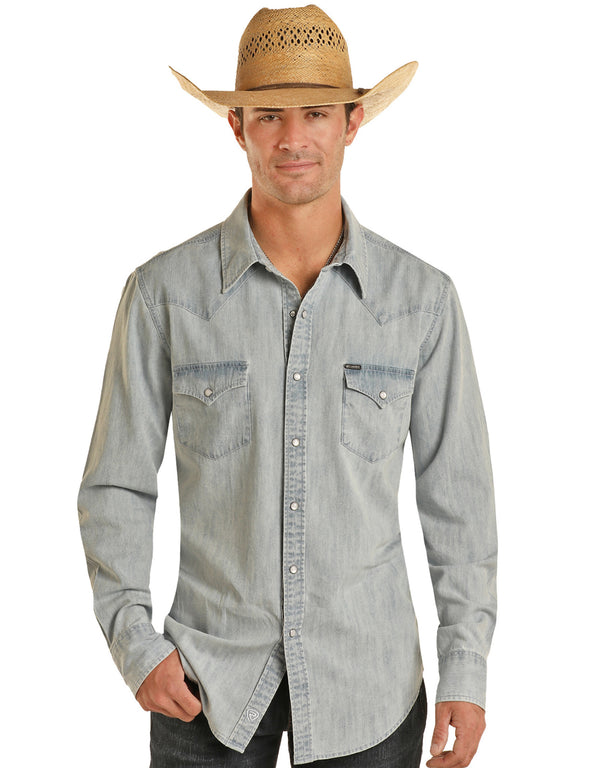 PANHANDLE LIGHT DENIM SOLID SNAP SHIRT 