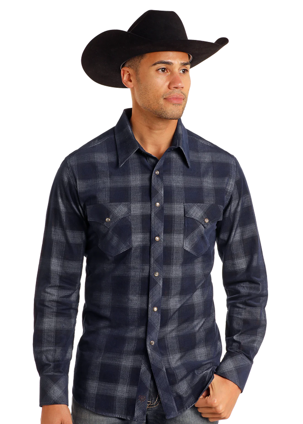 Rock & Roll Slim Fit Plaid Corduroy Long Sleeve Snap Shirt