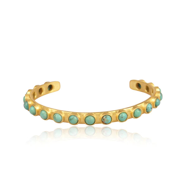GOLD CUFF WITH TURQUOISE DOTS THROUGHOUT