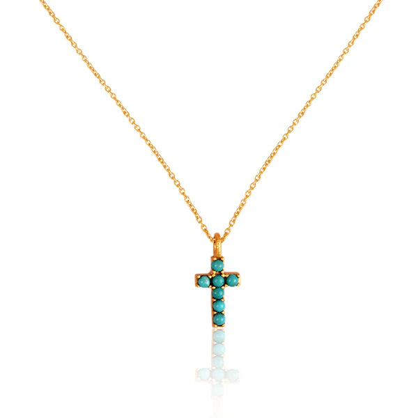 CHRISTINA GREENE DAINTY TURQUOISE CROSS NECKLACE