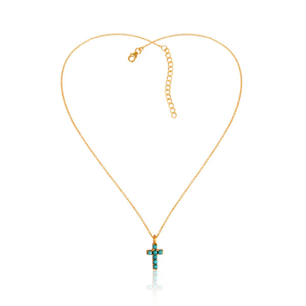 CHRISTINA GREENE DAINTY TURQUOISE CROSS NECKLACE