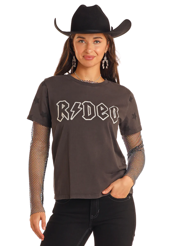 Rock & Roll Denim Rhinestone Rodeo Graphic Tee