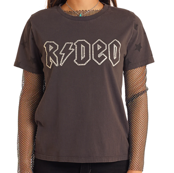 Rock & Roll Denim Rhinestone Rodeo Graphic Tee